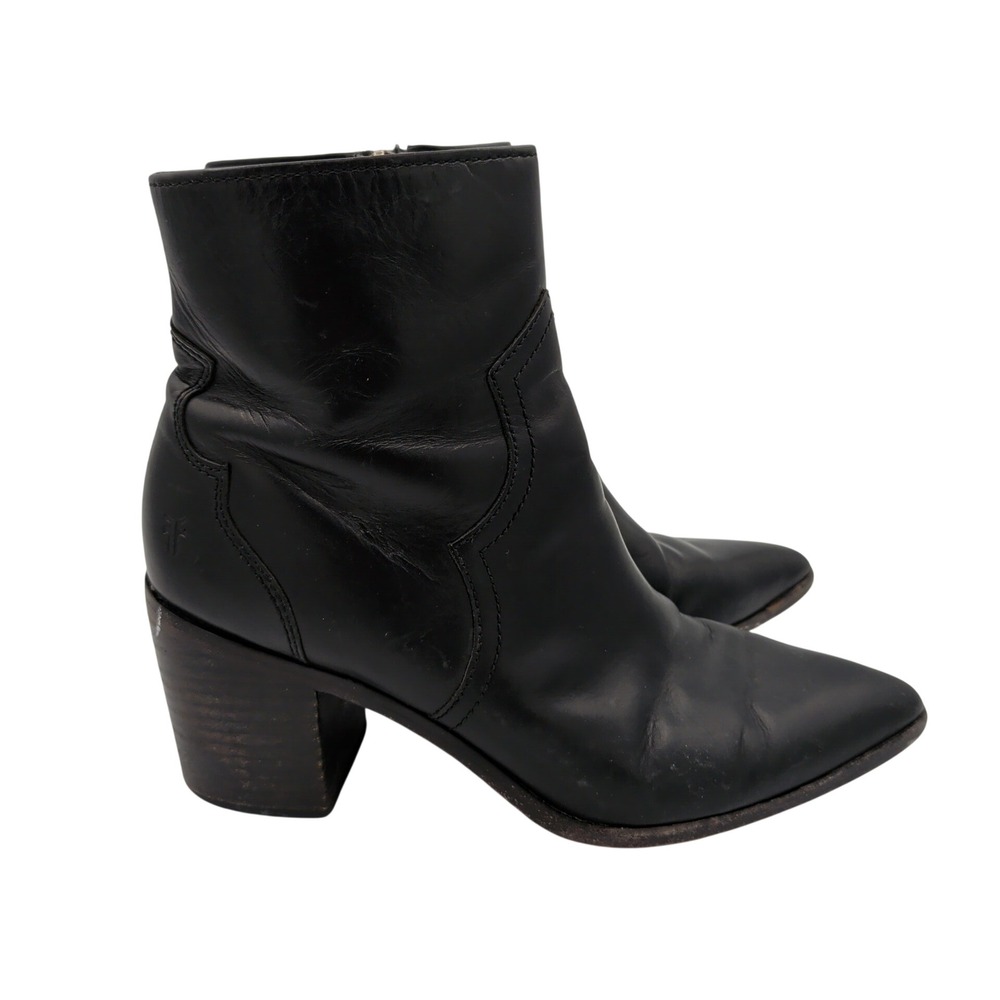 Frye Flynn Short Black Leather Pointed Toe Ankle Boots 8M 3470885-BLK